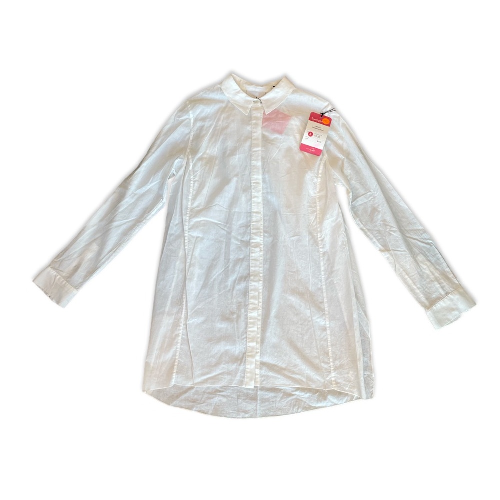 NWT CAbi Vacation Shirt White Button Down Ruffle Back Style 5057 Size S